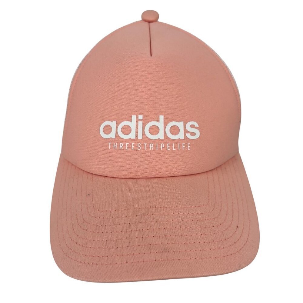 Adidas Snapback Baseball Cap Womens One Size Three Stripe Life Trucker Cap Peach
